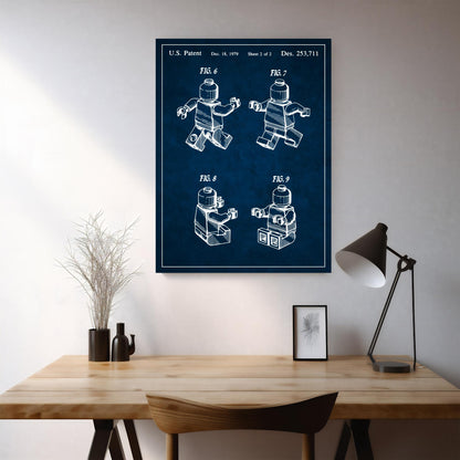 Authentic 1979 patent illustration of a Toy Figure, showcasing the timeless and nostalgic design of toys from the era, meticulously printed on a premium aluminum panel.