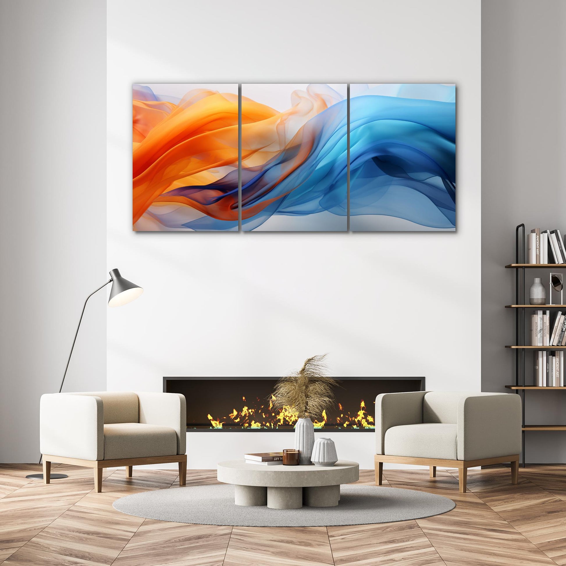 Sapphire Blue and Sunset Orange Fluid Art Poster - Atka Inspirations